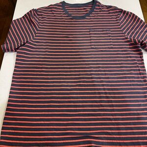 L.L.Bean Men's Striped Organic Cotton T-Shirt Blue Orange Slightly Fitted L